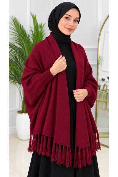 Sfg Life Moda Women's Fringed-Hem, Ribbed-Sleeve, Loose-Fit Knit Poncho, One ...