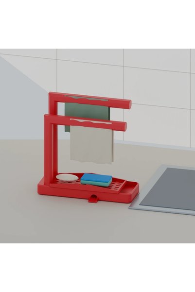 OEM Organizator de chiuvetă cu tavă de scurgere, 23,5 × 22,6 × 8,1 cm - Roșu