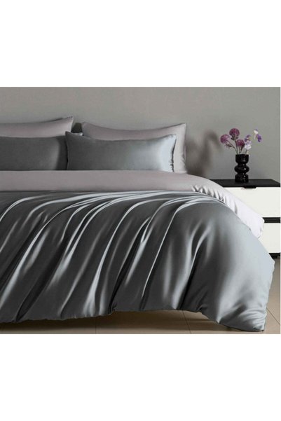 OEM Lenjerie de pat dublă, cu elastic, satin, 4 piese, pentru 2 persoane, uni...
