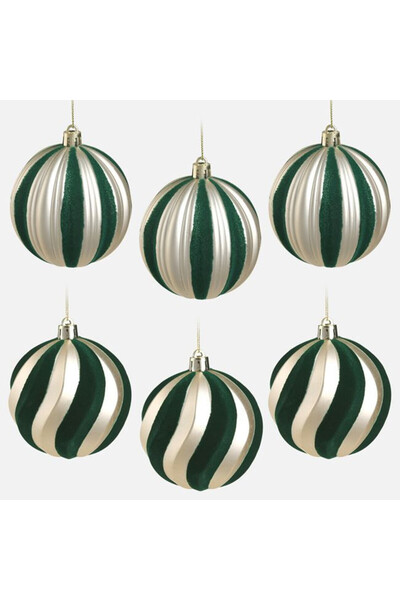 BAMI NETWORK Globuri Crăciun Decorative Verde Bej Ø8cm Set 6 Bucăți