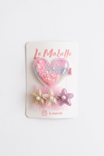 Le Mabelle مجموعة مشابك شعر للبنات، تتكون من قطعتين، باللون الوردي، مزينة بال...