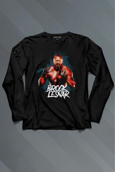 Kendim Seçtim Tricou negru cu mâneci lungi, cu imprimeu Brock Lesnar, WWE, UF...