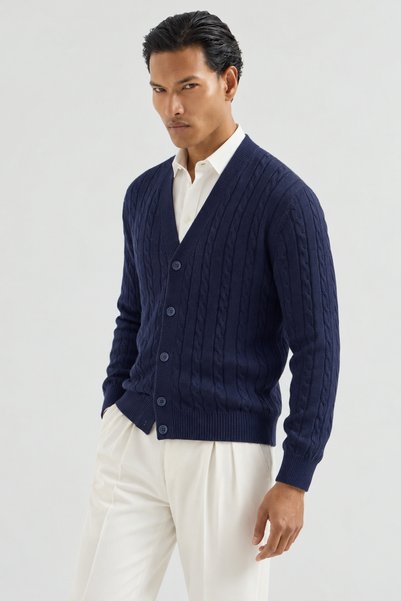 inpool Men’s, V-neck, Button-front, with knitted details, Regular Fit, Knit C...
