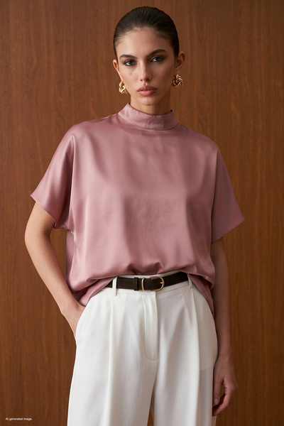 Sateen Yarasa Kol Salaş Bluz - Pudra