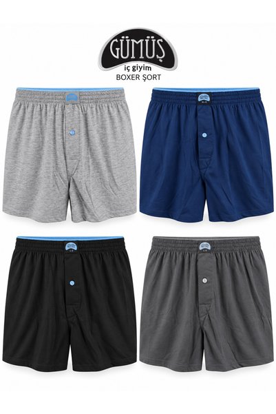 Gümüş İç Giyim 4’lü Erkek Havlu Boxer Şort Premium Soft %100 Pamuk Geniş Ve U...