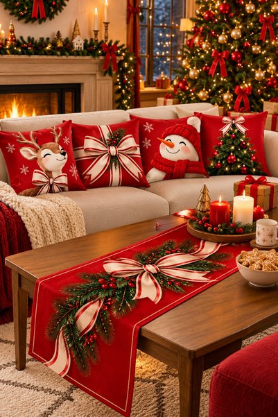 Vendini Quality Fabric, Vibrant Colors Runner and 4 Throw Pillow Covers Set