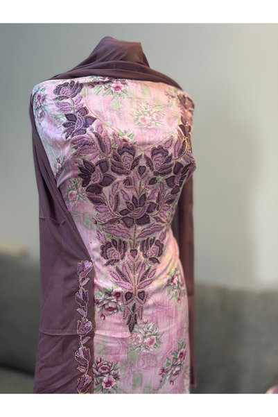 LAVEN Emirati Soft Silk Khimar Fabric with Heavy Embroidery on Chest and Slee...