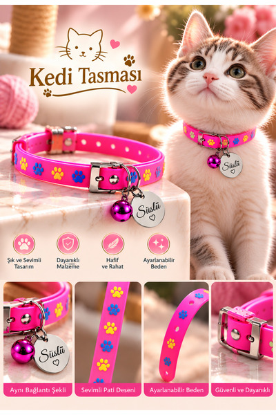 Bizle Tasarla Kişiye Özel İsimli Kedi Tasması ve Metal Künye – Ayarlanabilir ...