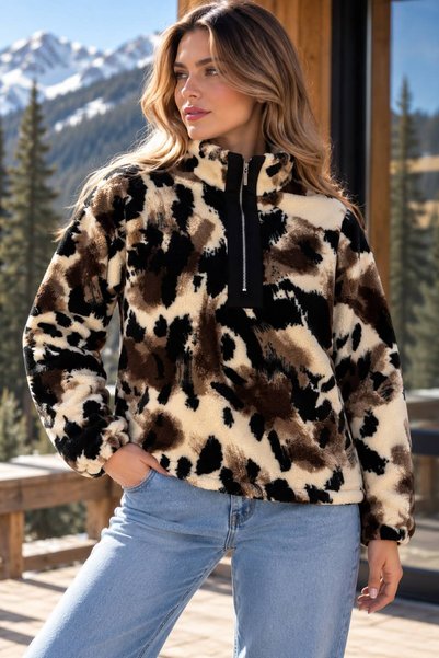 Genel Markalar Vayeni Yarım Fermuarlı Kadın Peluş Polar Ceket
