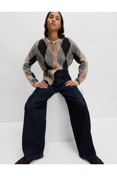 Marks & Spencer Cardigan cu guler rotund, model argyle, din lână