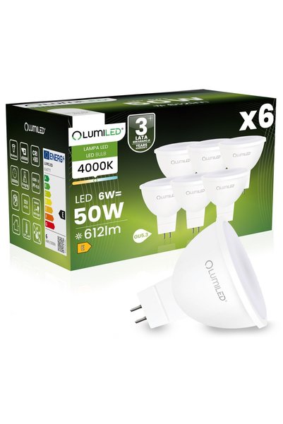 Lumiled 6x Bec LED GU5.3 Spot MR16 6W = 50W 612lm 4000K Neutru 120 °   12V