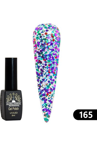 GLOBAL FASHION Professional Black Elite Gel Nail Polish 165 Multicolour Glitt...