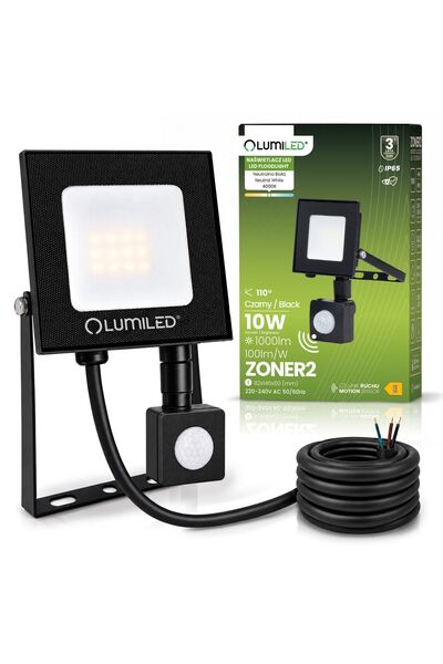 Lumiled ZONER2 10W 1000lm 4000K IP65 Proiector LED cu senzor de mișcare, negru