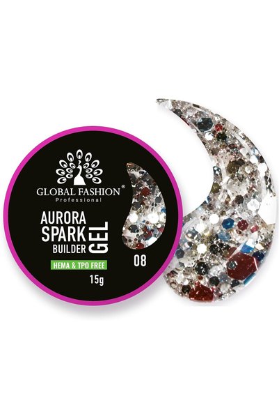 GLOBAL FASHION Professional Global Fashion Aurora Sparkle Builder Gel for Nai...