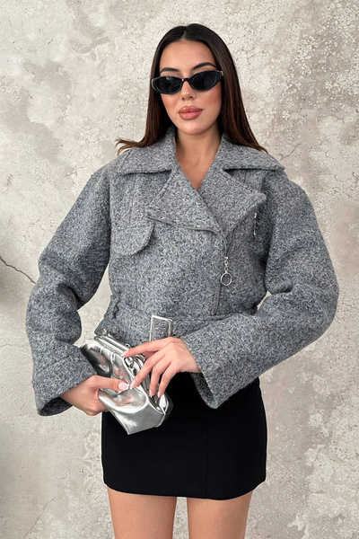 bysocafashion Women's Gray Bird's-Eye Melton Coat