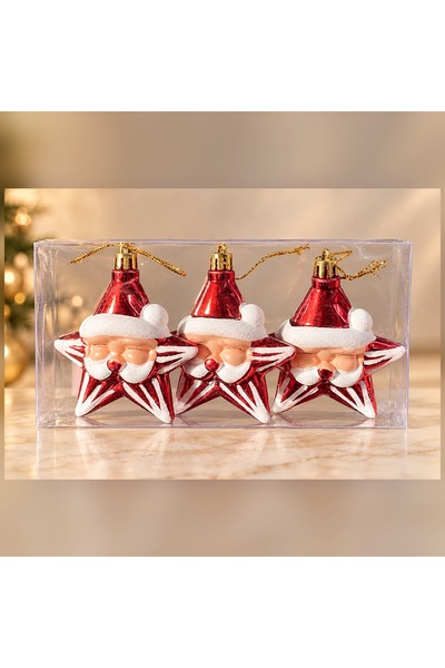 HEDİYE FİKRİ Santa Claus Star-Shaped New Year's Christmas Tree Ornament 3-Pie...