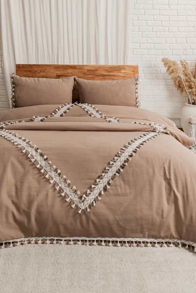 DNC home tekstil Σετ παπλωματοθήκης για μονό κρεβάτι από λινό σε χρώμα καπουτ...