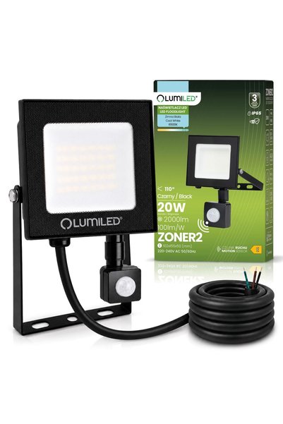 Lumiled ZONER2 20W 2000lm 6500K IP65 Proiector LED cu senzor de mișcare, negru