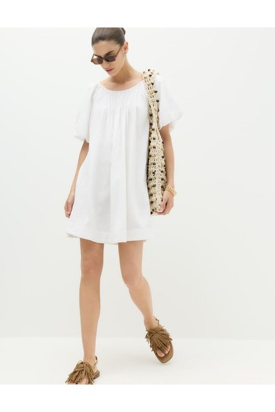 Marks & Spencer Rochie mini tip smock din in, cu mâneci bufante