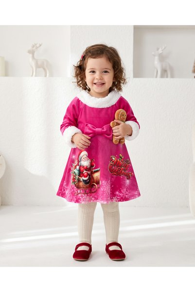 MiniKids Rochita de Craciun catifea, Merry Christmas ciclam