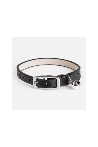 Jumbo Zgarda din Piele Artificiala Neagra cu Clopotel pentru Pisici 28cm