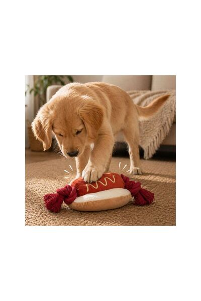 Jumbo Jucarie Hot Dog cu Sunet & Sfoara pentru Caine 26cm