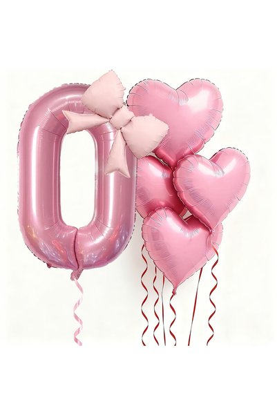 Choice NUMBER 32inch HG9221-0 6pcs Pink Bow Heart Balloon with 32Inch Pink Nu...