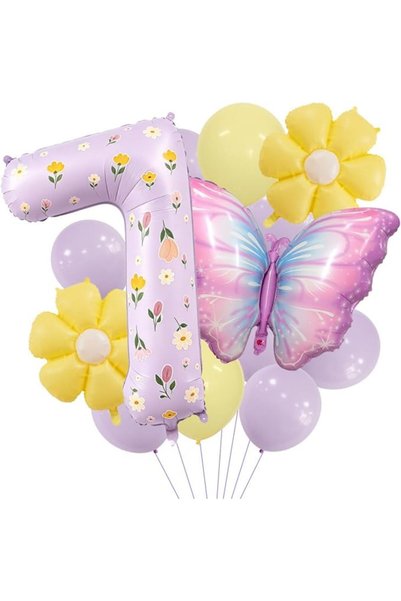 Soofam 40-inch Light Purple Numbers 1 Foil Balloon Set, Daisy and Butterfly B...