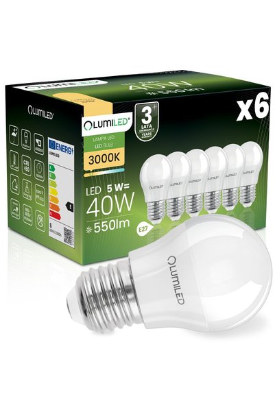 Lumiled 6x Bec LED E27 Bilă P45 5W = 40W 550lm 3000K Cald 180 °