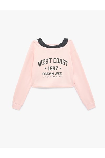 Koton Şardonlu Rahat Kalıp Bisiklet Yaka Uzun Kollu Katmanlı Baskılı Sweatshirt