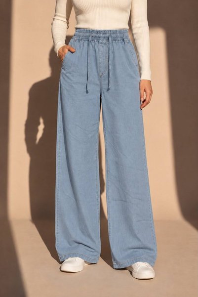 BASEL.CO Women's Relaxed-Fit, Lightweight, Wide-Leg Fabric Jogger Pants