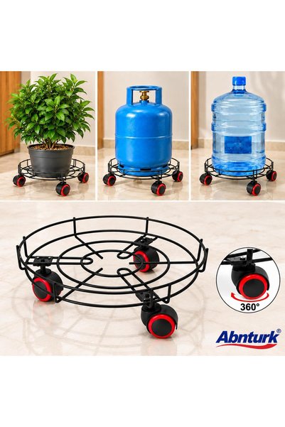 abnturk Tekerlekli Metal Siyah Tüp Damacana Saksı Altlığı Taşıma Aparatı 34cm...