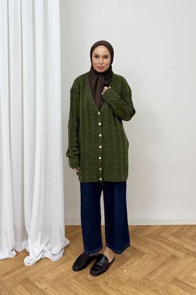Melike Tatar Cardigan tricotat cu nasturi 80-8434