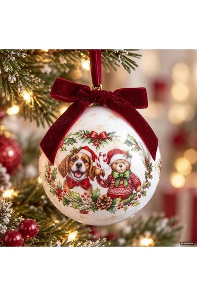 BAMI NETWORK Glob Craciun cu catelusi polistiren 10cm decor sarbatori