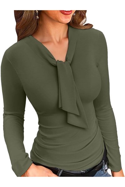OtherMax Bluză Damă cu Mânecă Lungă Elegantă cu Pelerină Verde Mărimea L