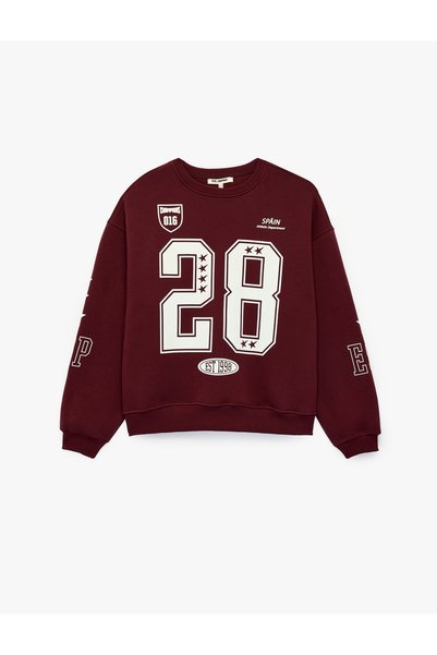 Koton Şardonlu Rahat Kalıp Bisiklet Yaka Uzun Kollu Kolej Baskılı Sweatshirt