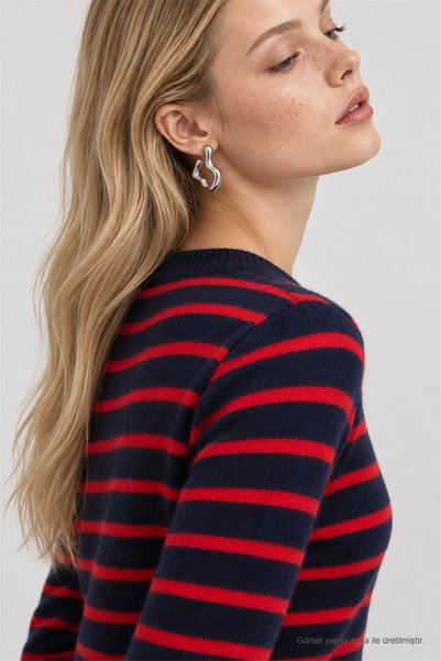 Lovelyİstanbul Striped Wool Blend Knit Sweater LYY0157 NAVY RED
