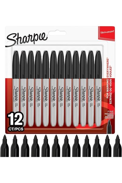 Sharpie Yayınları قلم شاربي - قلم تحديد دائم أسود رفيع 12 قطعة (1996111) / ال...