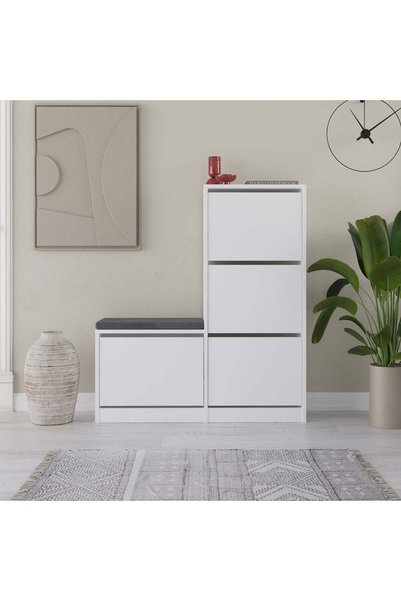 mourah Dude Bench & Shoe Cabinet - 16 Pairs - White - 2 Years