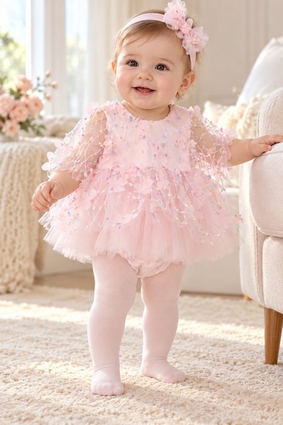 altıntop bebe Girl's Baby Pink Flower-Embellished Tulle Tutu with Bow Detail ...