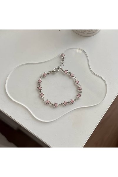 Whispers Sıralı Yıldız Detaylı Pembe StarGirll Bileklik