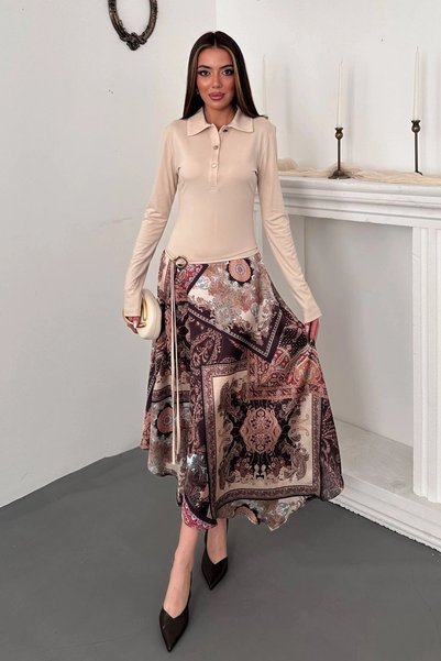 bysocafashion فستان نسائي بيج اللون بقصة غير متماثلة وقماش ليكرا