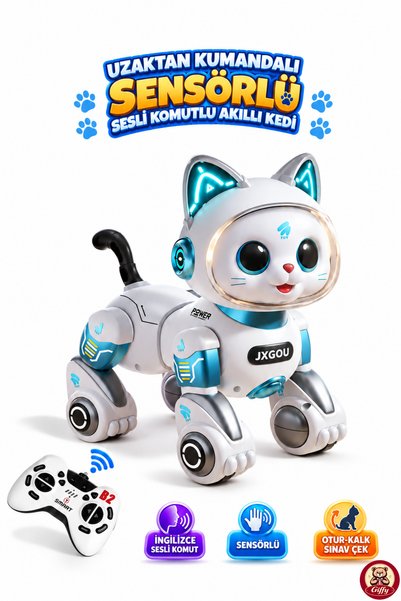 giffy Oyuncak Uzaktan Kumandalı Sensörlü Akıllı Robot Kedi İngilizce Sesli Ko...