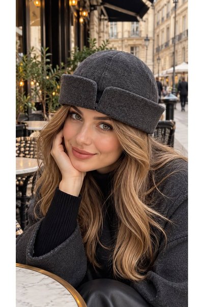 MARBERRY Anthracite Cashmere Cotton Sailor Captain Hat for Women