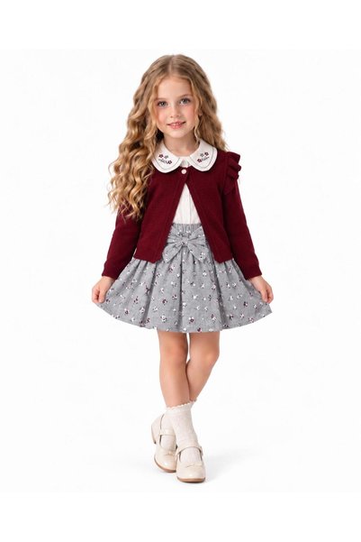 Generic Brand Knit Cardigan, Shorts, and Skirt Set for Girls