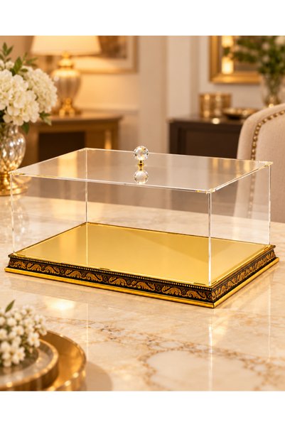 Deniz Elmasları Large Clear Plexiglass Wedding Trousseau Chest, 55x35x24 cm—E...
