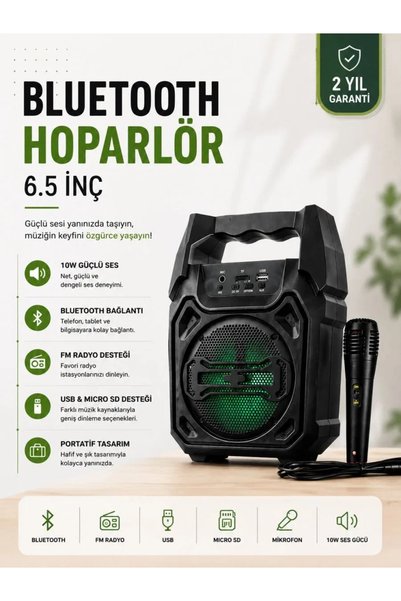 Yeni Nesil 6. 5 İnç Bluetooth Hoparlör Mikrofonlu Taşınabilir Ses Sistemi