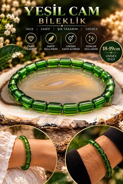 NBS Beautiful Naturel Stones Green Glass Beaded Bracelet, 18–19 cm, Unisex fo...