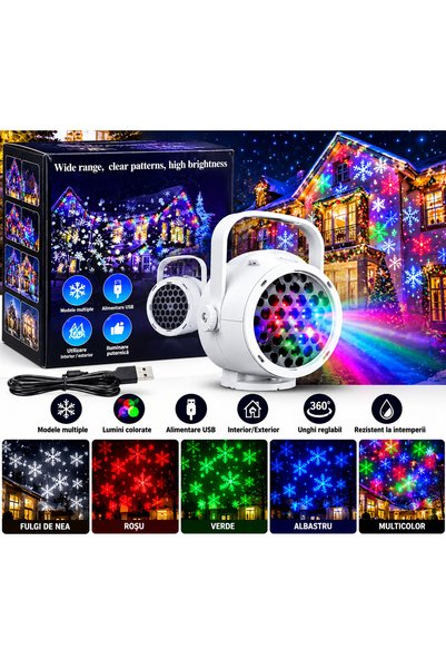 Generic Brand Proiector LED decorativ de Crăciun cu fulgi de zăpadă, lumini p...