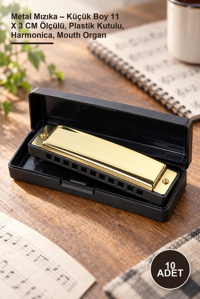 Yenilig 10 Adet Metal Mızıka – Küçük Boy 11 X 3 CM Ölçülü, Plastik Kutulu, Harmonica, Mouth Organ